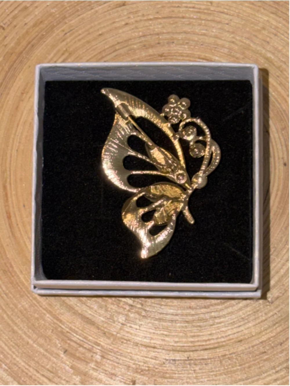 Aura’s Oddities Butterfly Brooch Gold and Beige